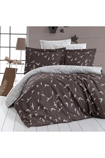 First Choice Luxury cotton satin bed linen 6 pieces, First Choice, Liberta, Brown with birds