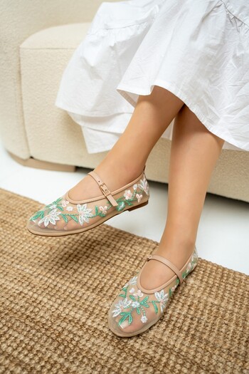 LAMİNTA Lalu Nude Transparent Embroidered Women's Ballerinas