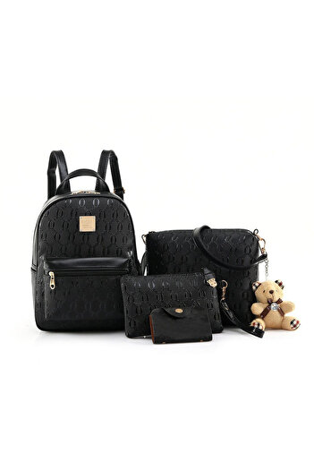 fulina 4 pcs School Bag Set, PU Waterproof Leather Material, with Toy Dear,for Daily School Life