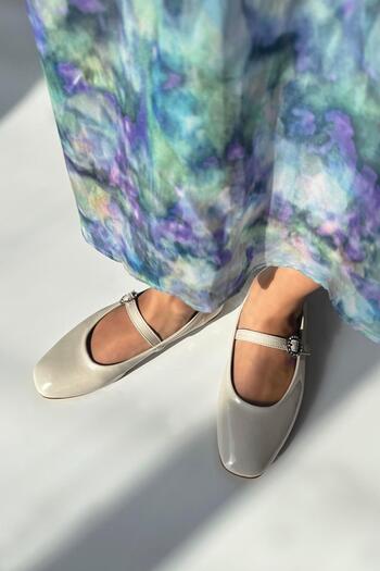 STRASWANS Berny Beige Patent Leather Ballerinas - Women's Belt Detailed