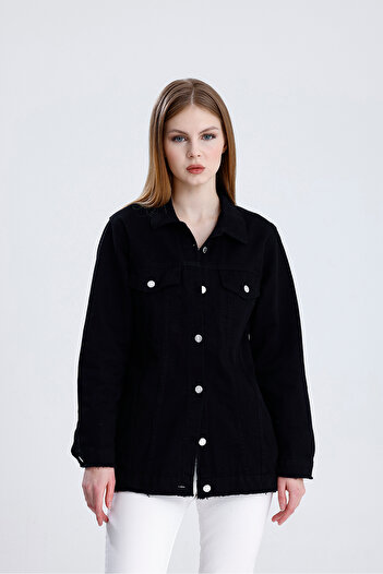 For Angels Seasonal Boyfriend Denim Jacket with Pockets