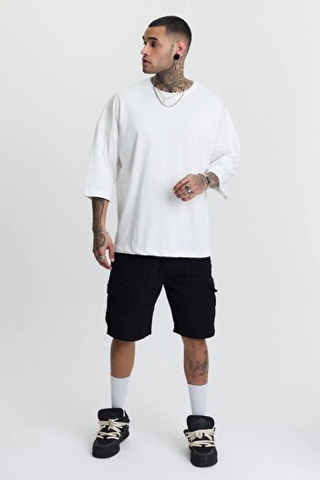 Fandr Store White Crew Neck Thick Fabric 100% Cotton Oversize T-Shirt