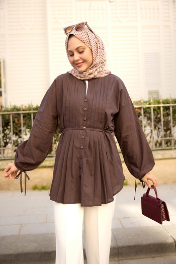 LOCCO Women's Brown Buttoned Voile Shirt