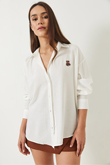 Bianco Lucci Women's Teddy Embroidered Crash Shirt 60283106
