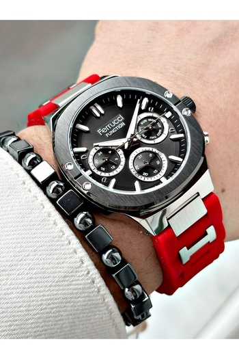 Ferrucci Ferrucci̇ Function Silicone Men's Wristwatch with Red Cord