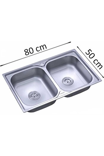 Freddo Chiuveta SN9027, Pentru blat 80x50 cm, Satinat, 2 cuve, Inox