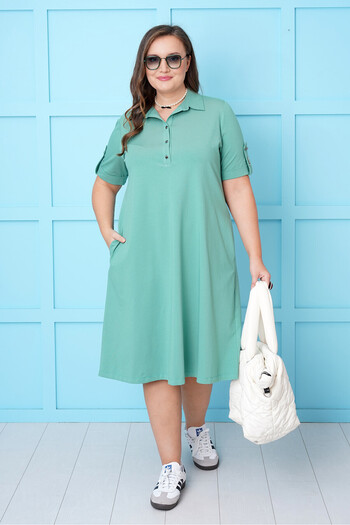 Büyük Moda Polo Collar Cotton Dress