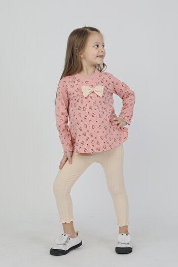 e-çocuk Girl's Suit with Heart and Ribbon Detail