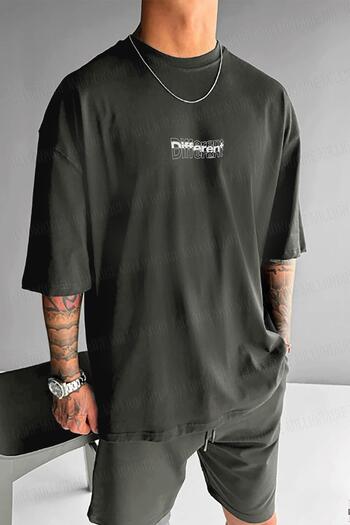Millionaire Men's Loose Fit Khaki T-Shirt Different Oversize Fit Loose Cut