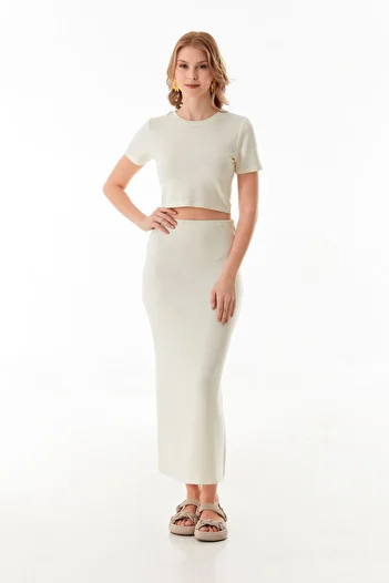 Fulla Moda Basic Modal 2 Piece Crop Skirt Set
