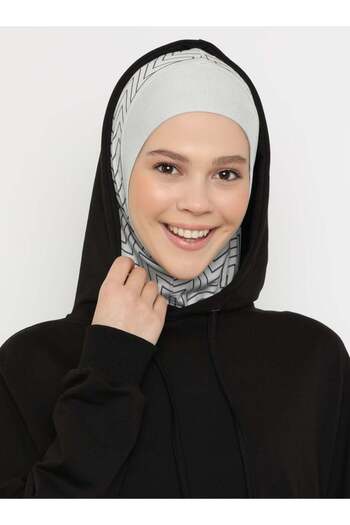 Ecardin Ζιγκ-ζαγκ ριγέ αθλητικό Hijab Bone Turban - ST297 Ανοιχτό Γκρι