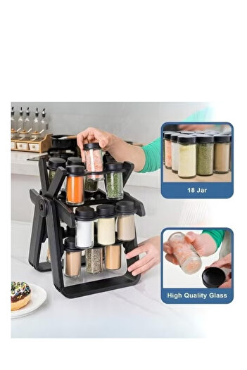 Primo Plus 18-piece Ferris Wheel Rotating Glass Spice Rack Set | Includes Seasoning Bottles