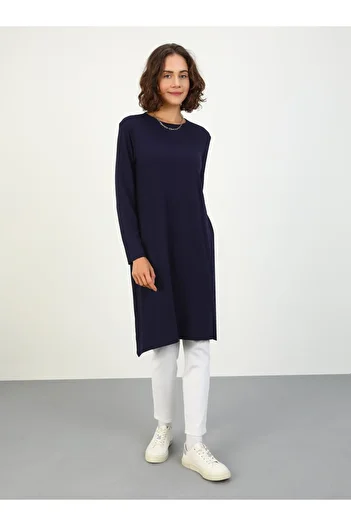 Refka Viscose Fabric Crew Neck Tunic - Navy Blue - Benin
