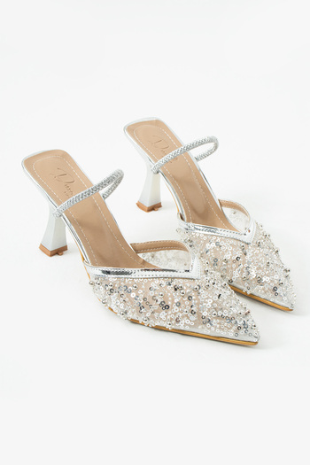DUXAL SHOES Alberta Feather Beaded Detailed Open Back Heeled Shoes