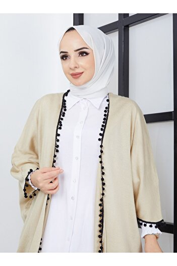 SAHRA BUTİK Cream Colored Tasseled Flat Pot - Sahra Butik
