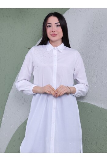 Por La Cara White Stone Detailed Tunic - Por La Cara