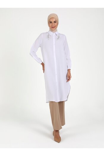 Por La Cara White Stone Detailed Tunic - Por La Cara