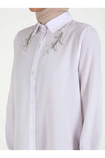 Por La Cara White Stone Detailed Tunic - Por La Cara