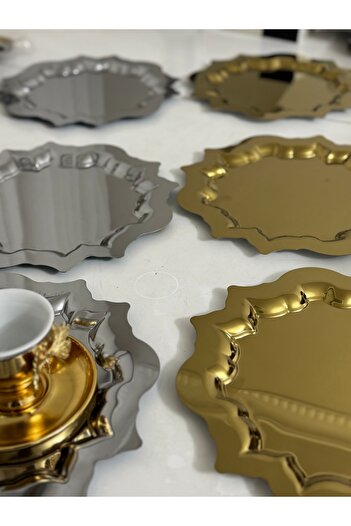 SEVA ÇELİK Gold and Silver 6 Piece Sun Model Service and Presentation Tray