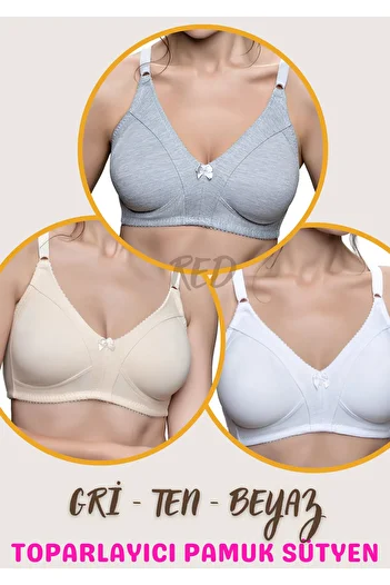 red iç giyim 3 Pieces Combed Ironless Minimizer Gathering Bra (Plus Size Available)