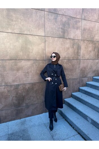Viyamo Women's Long Sleeve Lapel Front Button Waist Belt Midi Gabardine Trench Coat
