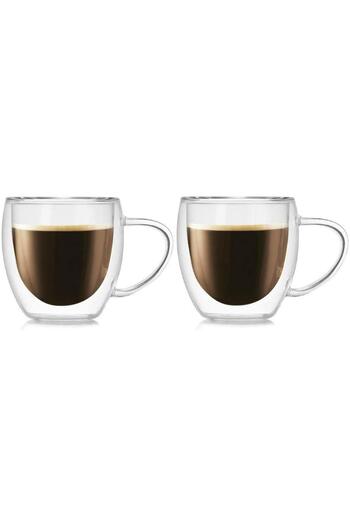 Generic Set of 2 double-walled glass coffee cups for tea, nescafe and coffee