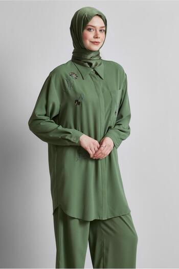 Alvina Shirt Collar Pants Suit 45418