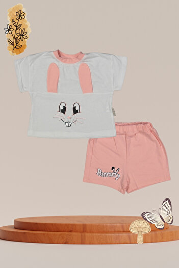 Baby s Breath Flower Rabbit Patterned Summer Shorts Set 100% Cotton 6-9-12-18 Months Girl-Boy Unisex Baby Top-Bottom Set