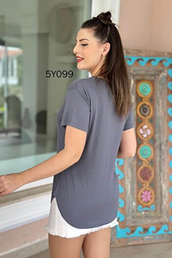 İnce Topuk V-Neck Bamboo Basic Tshirt 5Y099