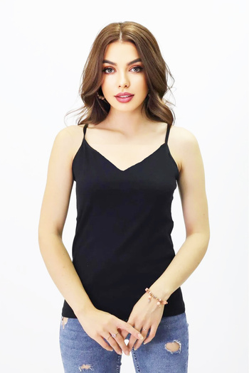 Pampino Women's Black Adjustable Drawstring Strap V-Neck Cotton Tank Top - Casual and Stylish