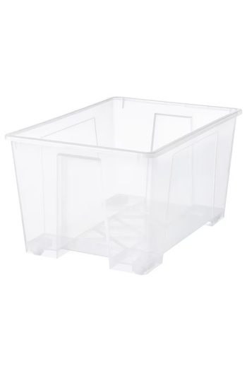 IKEA صندوق تخزين ساملا بعجلات، شفاف، 78×56×43 سم، 130 لتر