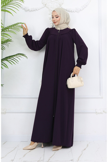 sefamerve Front Gathered Zippered Ferace 6182-02 Plum