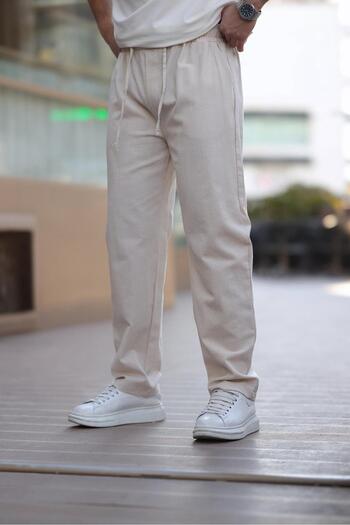 Madmext Beige 100% Cotton Relaxed Cut Men's Trousers E6565