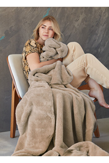 Mislina Home Κουβέρτα μονής τηλεόρασης Wellsoft Deluxe Beige - 150x200 cm