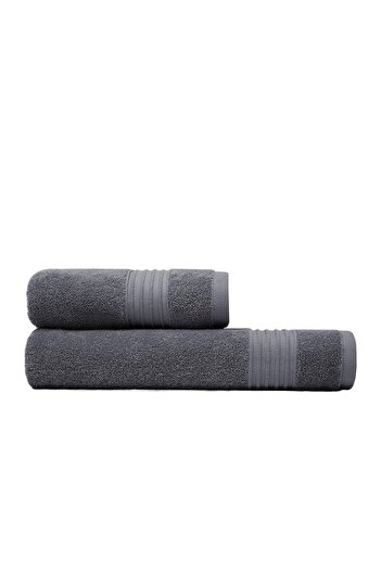 Ecocotton Venus 2-Piece Bath Towel Set 100% Organic Cotton Stripe Bordered Anthracite 50x90/80x150
