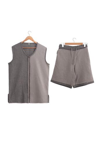 Ecocotton Melsa Men's Pajama Set with Shorts 100% Organic Cotton Muslin Light Gray