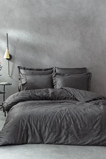 Ecocotton Güz Battal Size Duvet Cover Set 100% Organic Cotton Satin Embroidered Anthracite 240x220 Cm