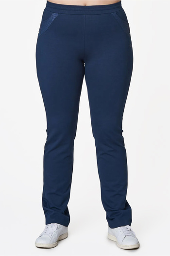 bilcee Women's Navy Blue Large Size Woven Pocket Detailed Cottonpoly Sweatpants 6588