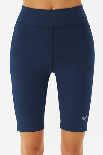 bilcee Women's Navy Blue High Waist Organic Cotton Stretchy and Firming Short Sports Biker Leggings 0115