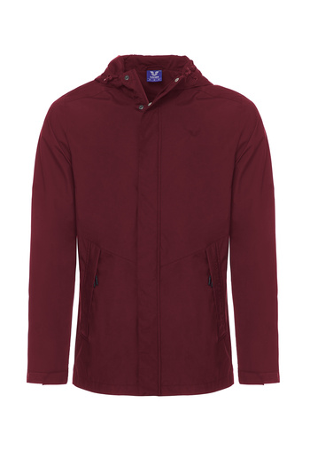 bilcee Men's Burgundy Hooded Zippered Raincoat 8437