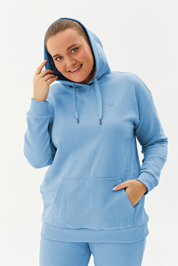 bilcee Dark Blue Hooded Cotton Women's Sports Sweatshirt - Kangaroo Pocket 8785