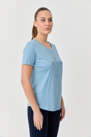 bilcee Women's Light Blue Quick Dry Lightweight Training Printed T-Shirt 0812