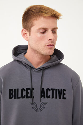 bilcee Erkek Gri Kapüşonlu Baskılı Sweatshirt 1541