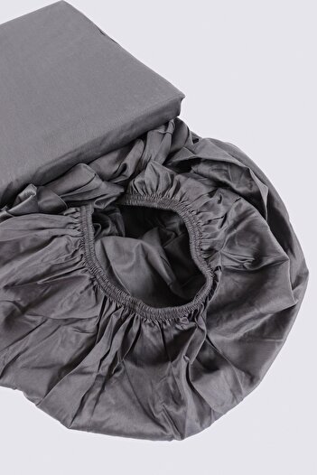 Ecocotton Double Elastic Sheet 100% Organic Cotton Satin Anthracite 160x200 Cm