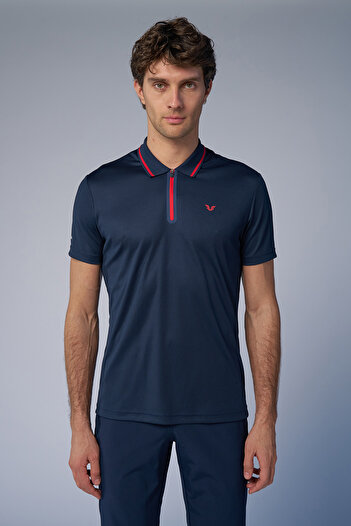 bilcee Men's Navy Blue Training Polo Neck T-Shirt 4146