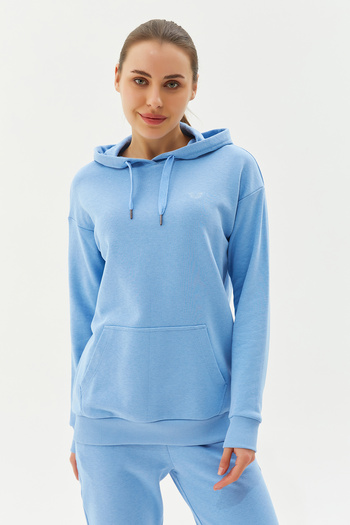 bilcee Dark Blue Hooded Cotton Women's Sports Sweatshirt - Kangaroo Pocket 8785