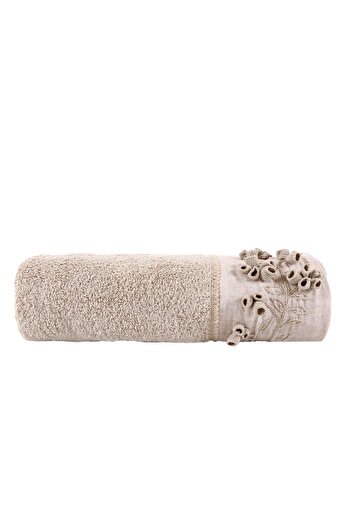 Ecocotton Masal Bath Towel 100% Organic Cotton Hand Embroidered Beige 80x150 Cm
