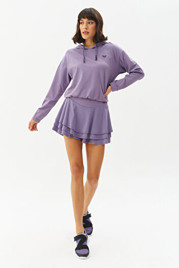 bilcee Women's Purple Plain Sports And Daily Use Mini Cotton Tennis Skirt with Shorts 0110