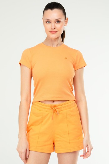 speedlife Orange Slim Fit Women's Crop Body - Crew Neck, Short Sleeve Sf0757
