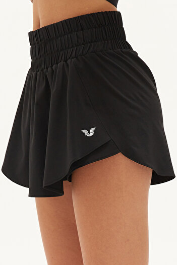 bilcee Women's Black Fine Woven Fabric Sports and Casual Mini Tennis Skirt with Shorts 0754